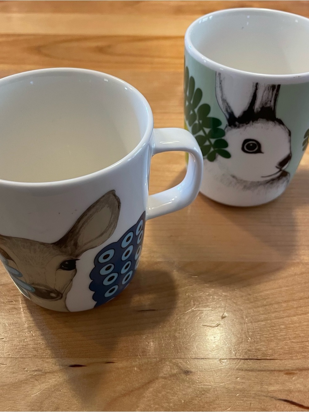 Marimekko White Ceramic Mugs with Animal Designs set of two